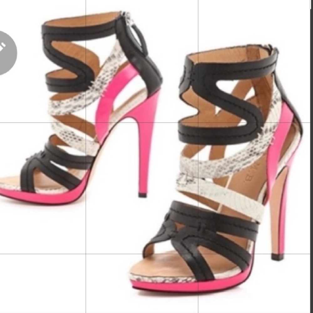 L.A.M.B. Black and Pink Strappy Heels